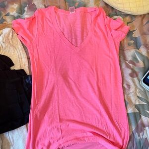PINK Victoria's Secret Neon Pink V-Neck Short Sleeve Tee